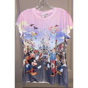 Vintage Y2K Disney Parks All Over Print T-Shirt Large  Magic Kingdom Castle 2009